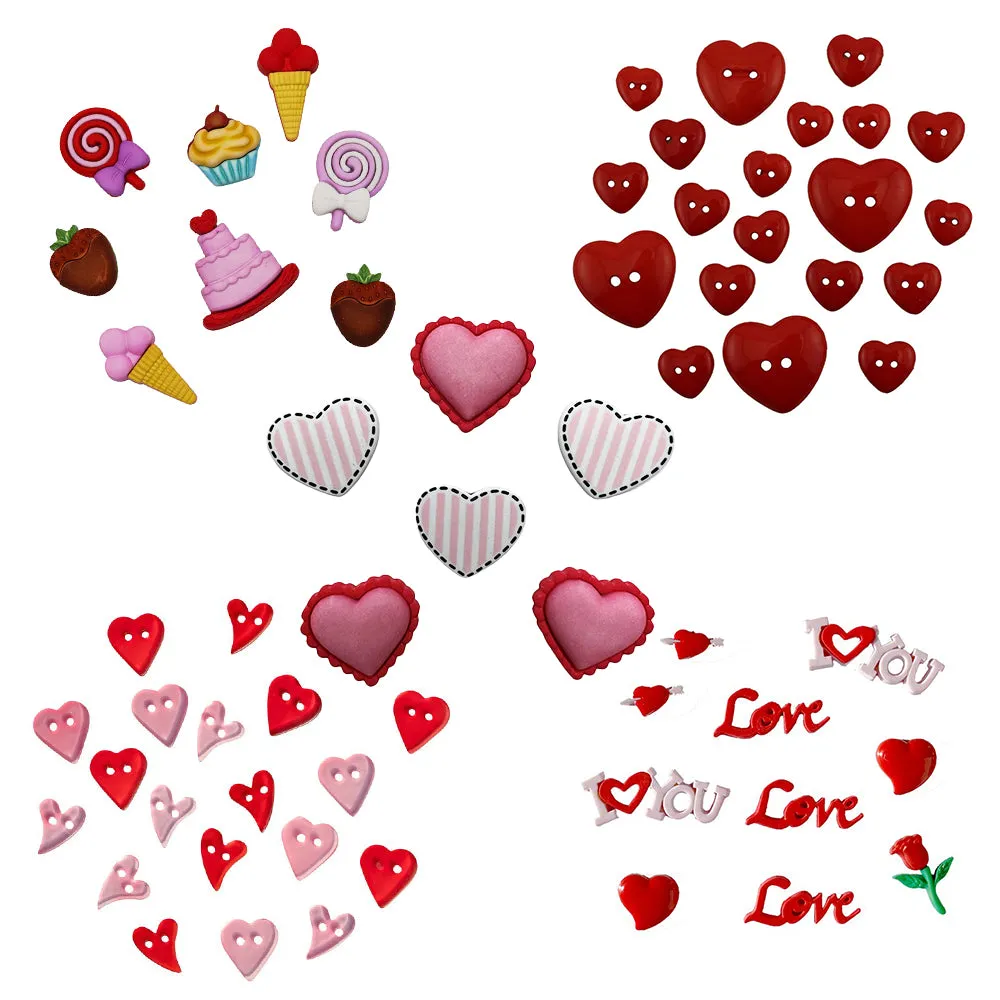Buttons Galore Valentine Romance Knöpfe 60 Stück 3D