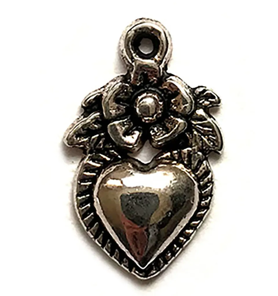 Buttons Galore Heart & Flower Anhänger 10 Stück silber