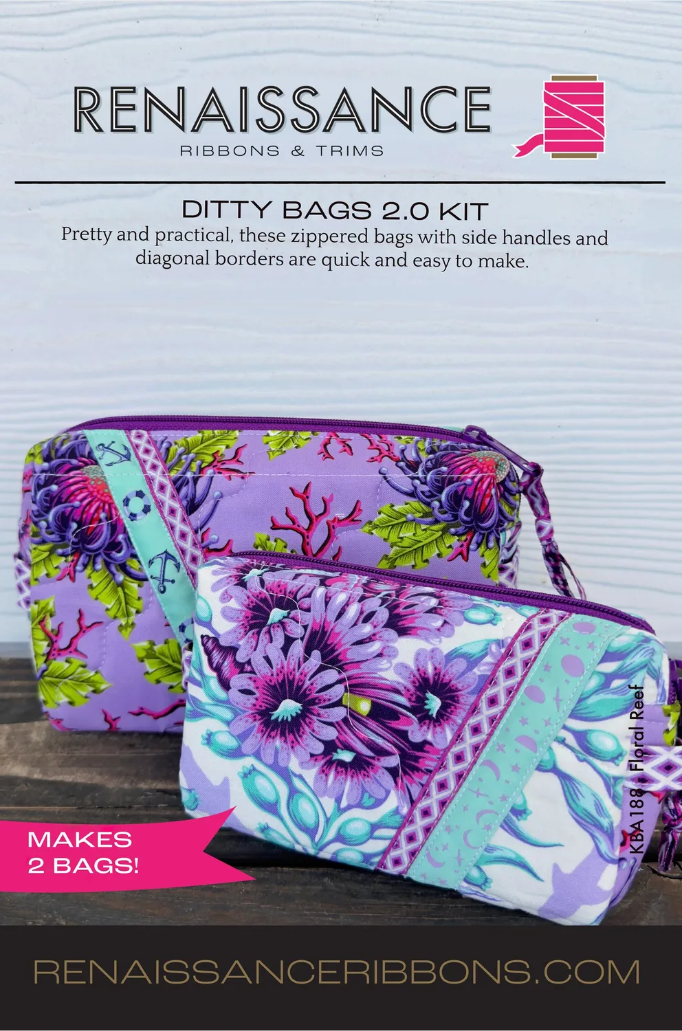 Renaissance Ribbon Ditty Bags 2.0 Nähset Baumwolle Reißverschluss