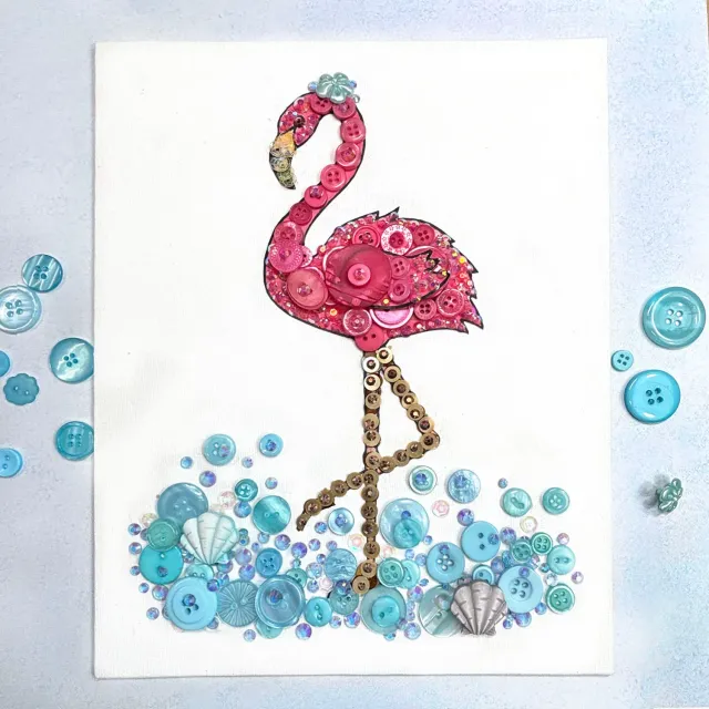Buttons Galore Flamingo Bastelset Knöpfe pink-türkis