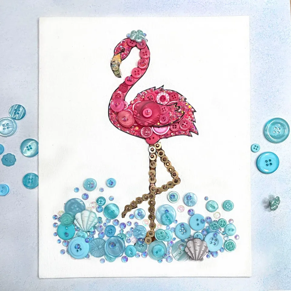 Buttons Galore Flamingo Bastelset Knöpfe pink-türkis
