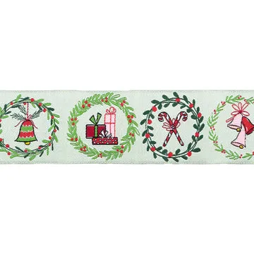 Renaissance Ribbon Mistletoe and Holly Wreaths Webband blau 38mm