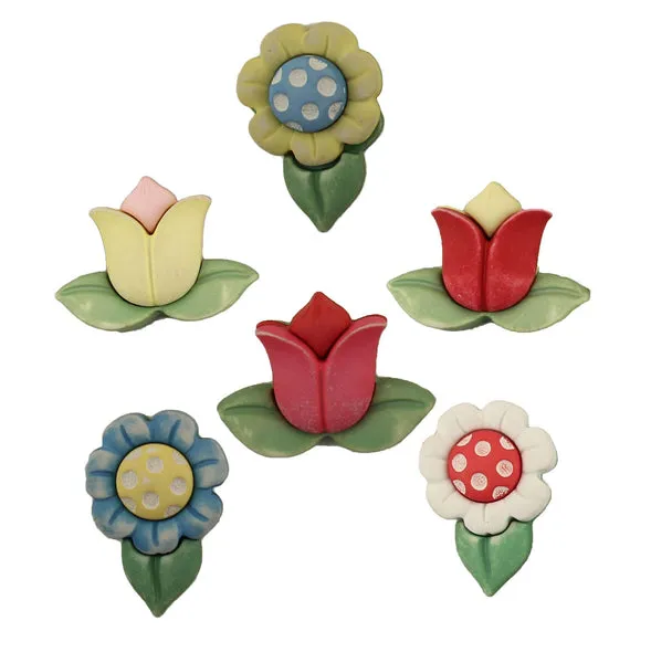 Buttons Galore Spring Flowers Blumenknöpfe 6 Stück 25 mm 3D