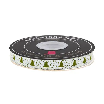 Renaissance Ribbon Berry and Pine Little Trees in Snow Jacquardband 5/8 Zoll