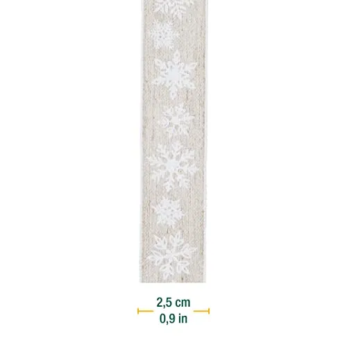 Halbach Leinen-Druckband Schneesterne Geschenkband 25mm x 15m Drahtkante