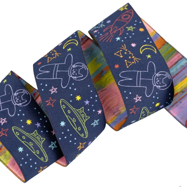 Renaissance Ribbon Meowter Space Webband Blau 1 Yard 38mm Katzen