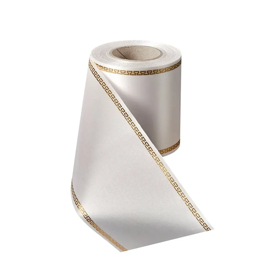 ALJO DESIGN Satin-Kranzband weiß mit Meander-Rand 25 m