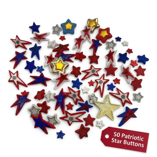 Buttons Galore Patriotic Star Sternknöpfe rot-weiß-blau 50 Stk