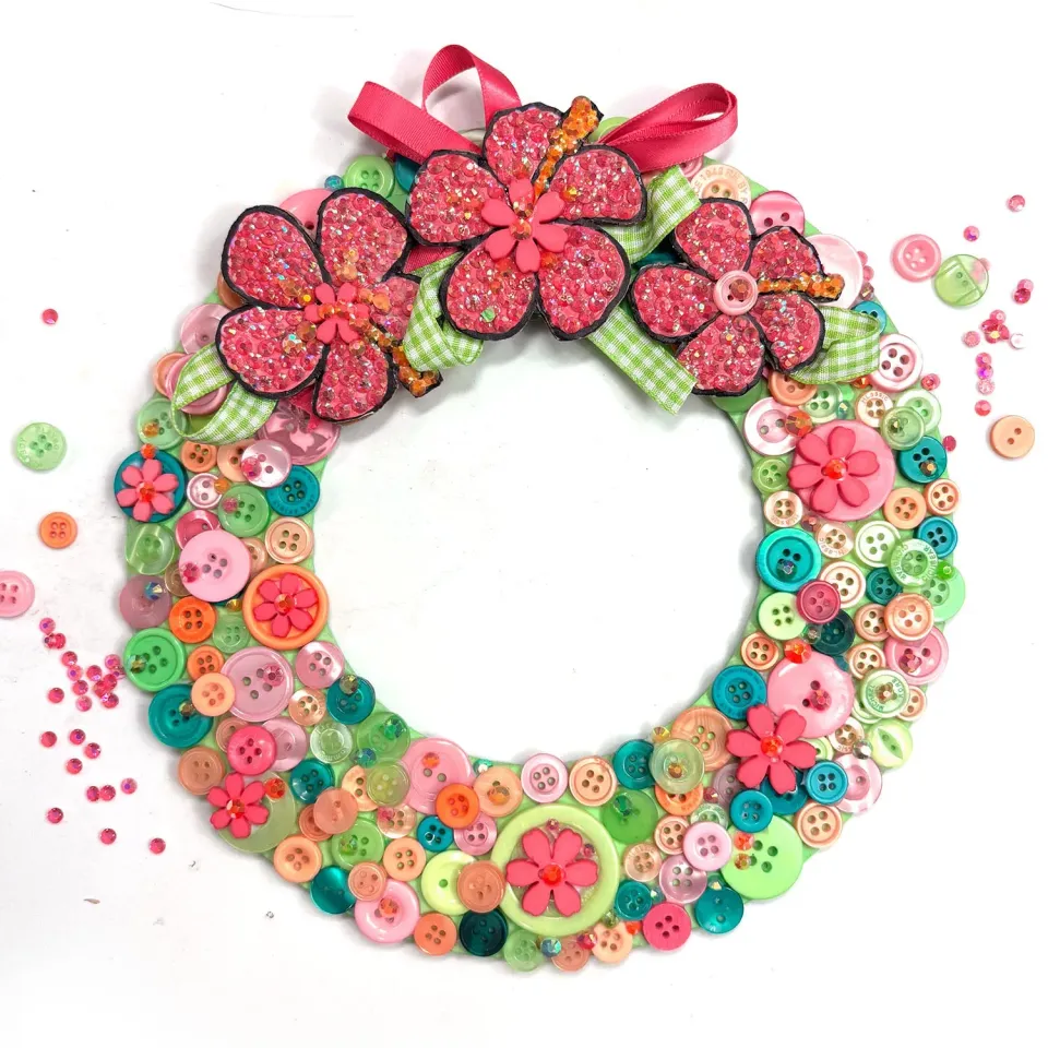 Buttons Galore Summer Hibiscus Mini Wreath Bastelset 20 cm tropisch