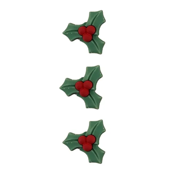Buttons Galore 3D Holiday Fun Holly Knöpfe 3 Stück 1 Inch