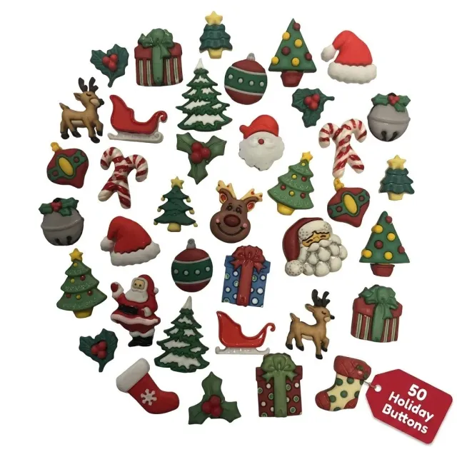Buttons Galore Christmas Bastelknöpfe 50 Stück Weihnachten waschbar