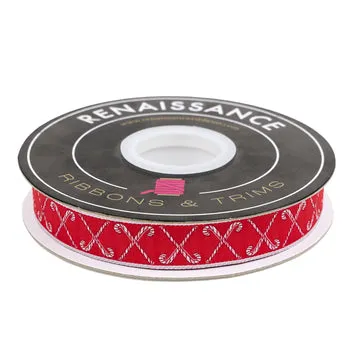 Renaissance Ribbon Mistletoe Holly Criss Cross Candy Canes Band 3/4"