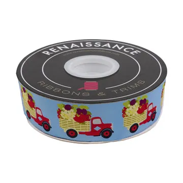 Renaissance Ribbon Market Truck Farm Garden Webband 1 Yard blau