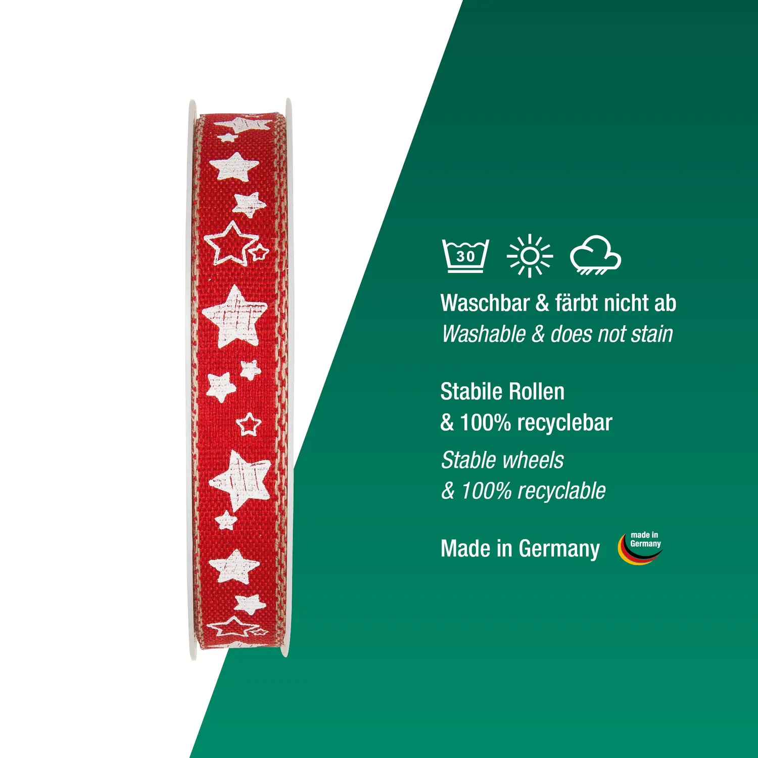 Halbach Druckband Sterne Geschenkband 15mm x 15m