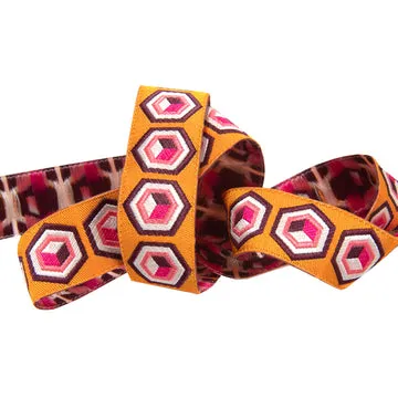 Renaissance Ribbon Hexagon Jacquard-Webband Orange-Pink 7/8" 1 Yard