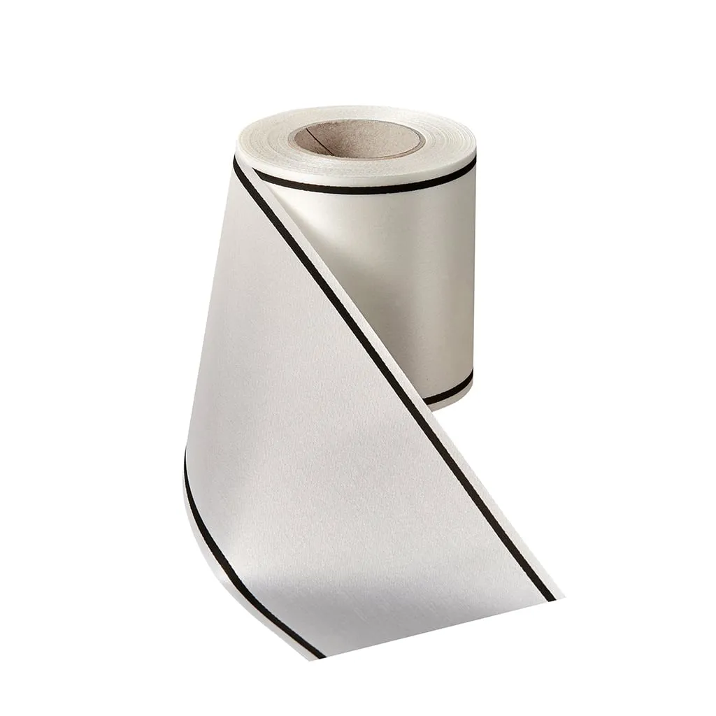 ALJO DESIGN Satin Kranzband Weiß Strich-Rand 25 m