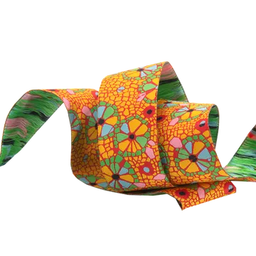 Renaissance Ribbon Mosaic Floral on Orange Webband 1 Yard blumig