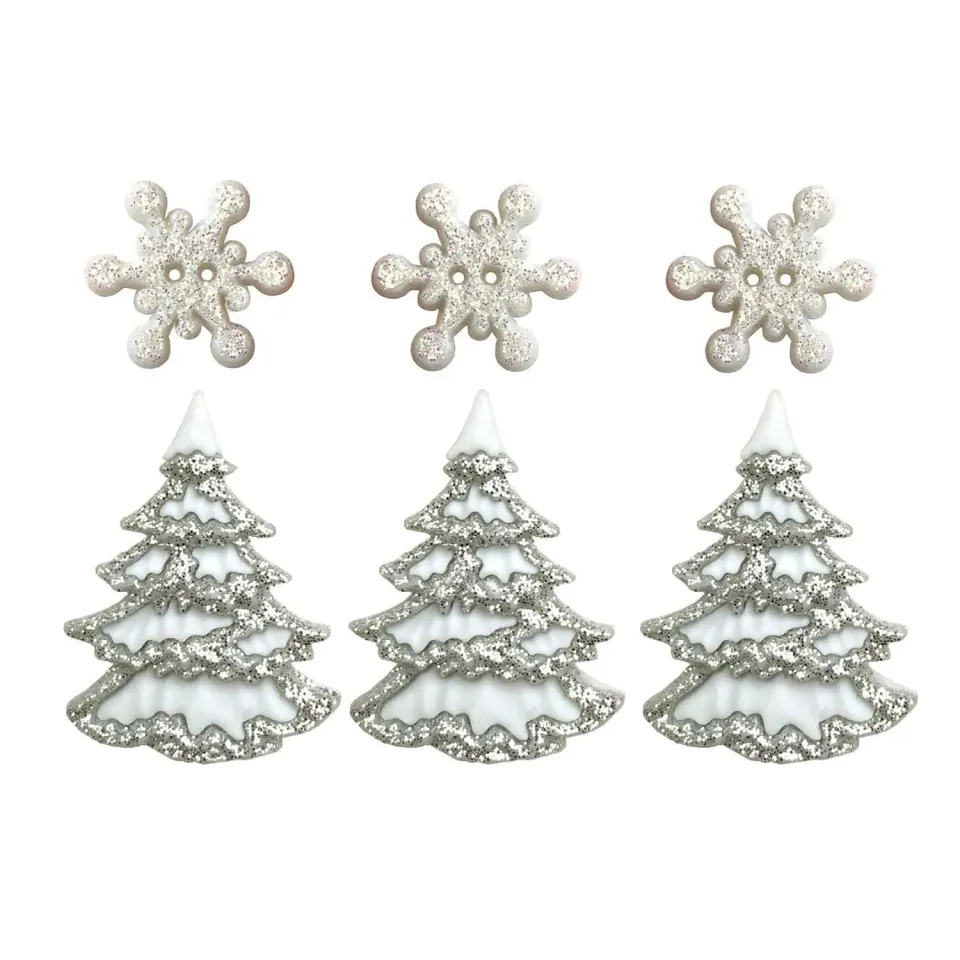 Buttons Galore White Christmas Knöpfe weiß 6 Stück Winter