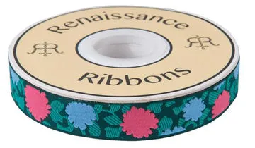 Renaissance Ribbon Simply Bold Floral Band Koralle Blau 1 Yard