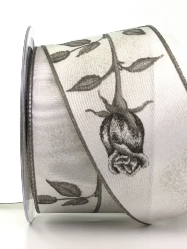 ALJO DESIGN Rose Trauerband Grau 70 mm 15 m mit Drahtkante