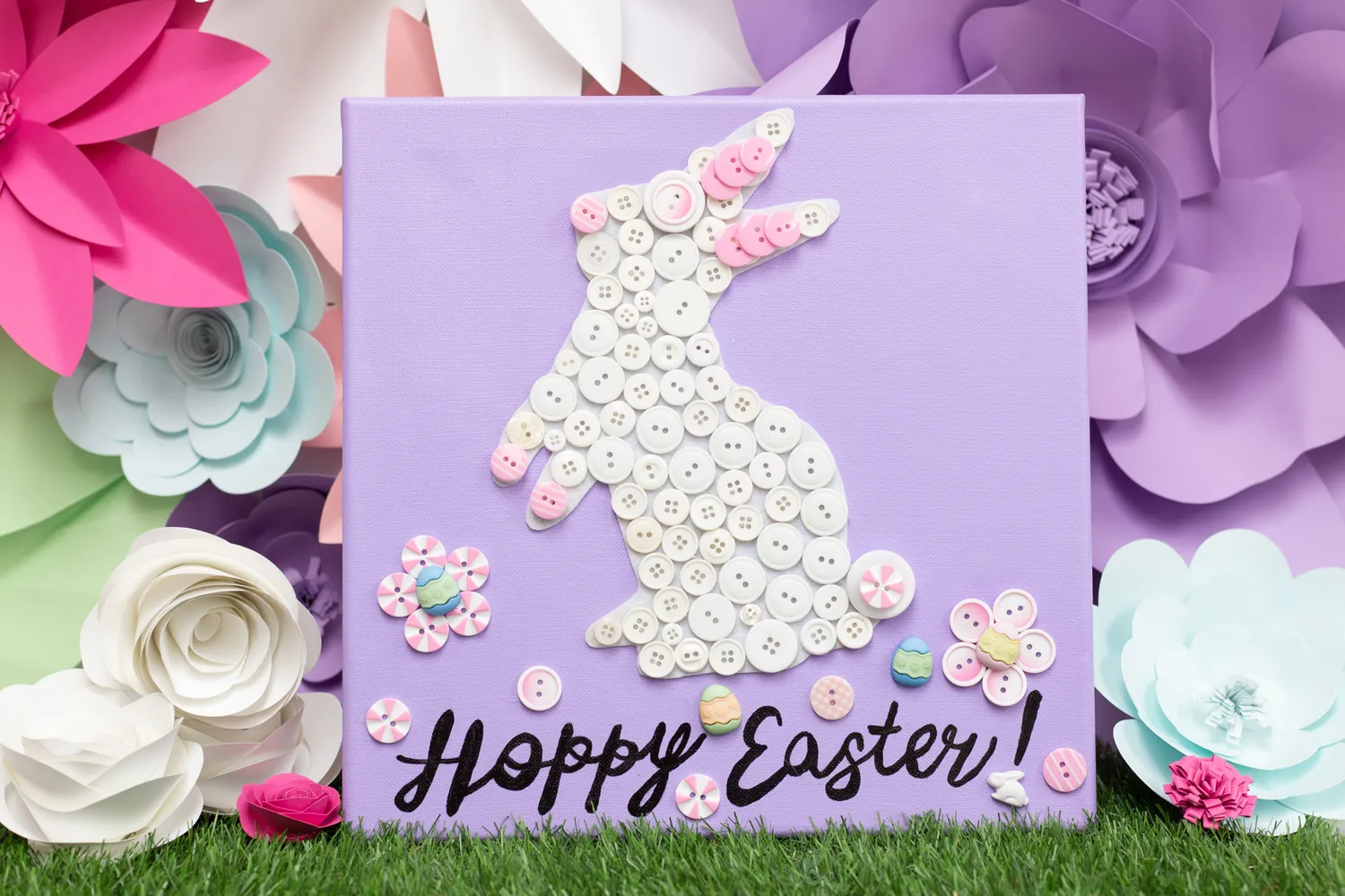 Buttons Galore Hoppy Easter Bastelset Hasen-Knopfbild Leinwand