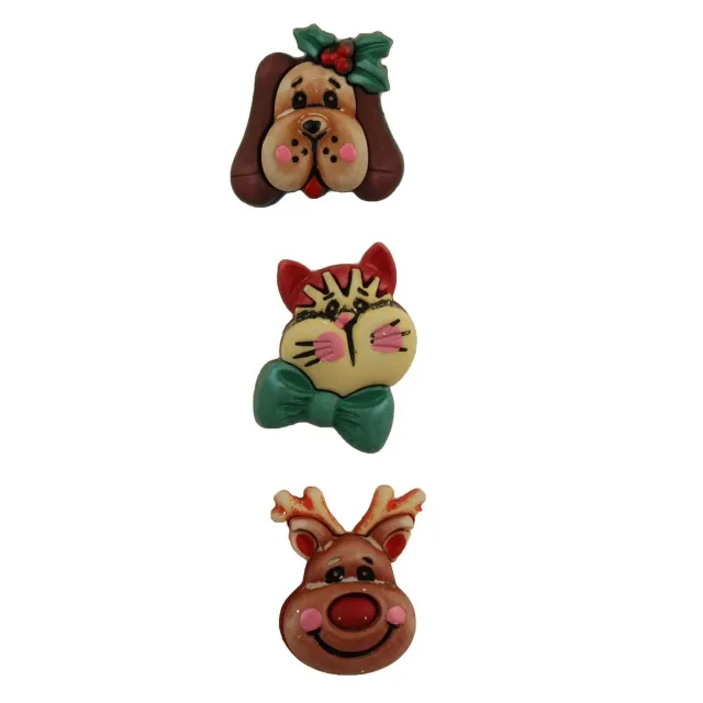 Buttons Galore Santa's Pets Weihnachten Knöpfe 3 Stück 2,5 cm