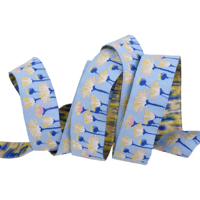 Renaissance Ribbon Meadow Blooms in Twilight Jacquardband Blau 1 Yard