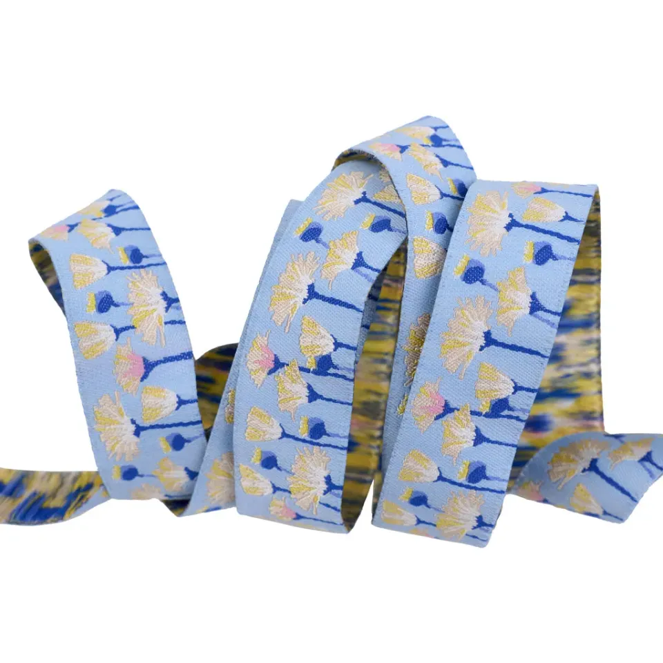 Renaissance Ribbon Meadow Blooms in Twilight Jacquardband Blau 1 Yard