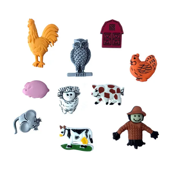 Buttons Galore Barn Buddies Nähknöpfe 10 Stück Farm-Motive