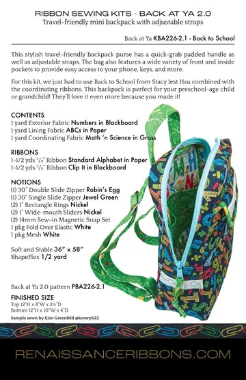 Renaissance Ribbon Back at Ya 2.0 Back to School Nähset Rucksack