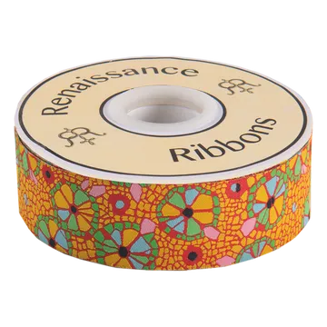 Renaissance Ribbon Mosaic Floral on Orange Webband 1 Yard blumig