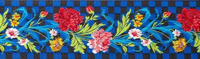 Renaissance Ribbon Odile Flowers Checkerboard Band 1-1/2" Yard