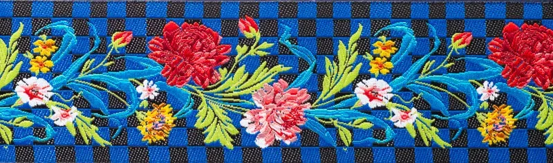 Renaissance Ribbon Odile Flowers Checkerboard Band 1-1/2" Yard
