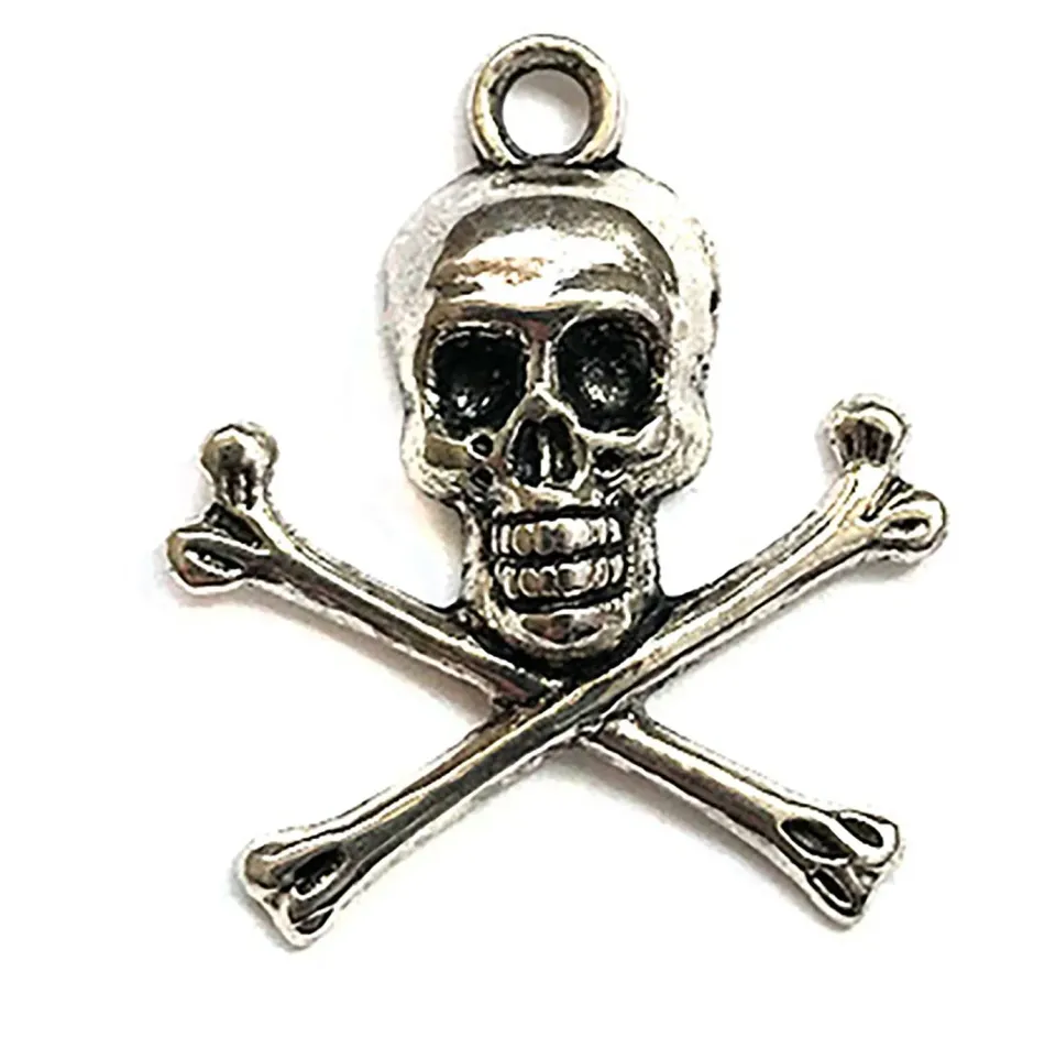 Buttons Galore Skull & Crossbone Charm Anhänger 10 Stück silber