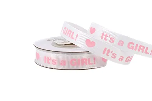 Creativery Ripsband It's a Girl weiß-rosa 12mm 10m