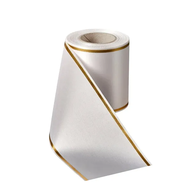 ALJO DESIGN Satin Kranzband Weiß Strich-Rand 25 m