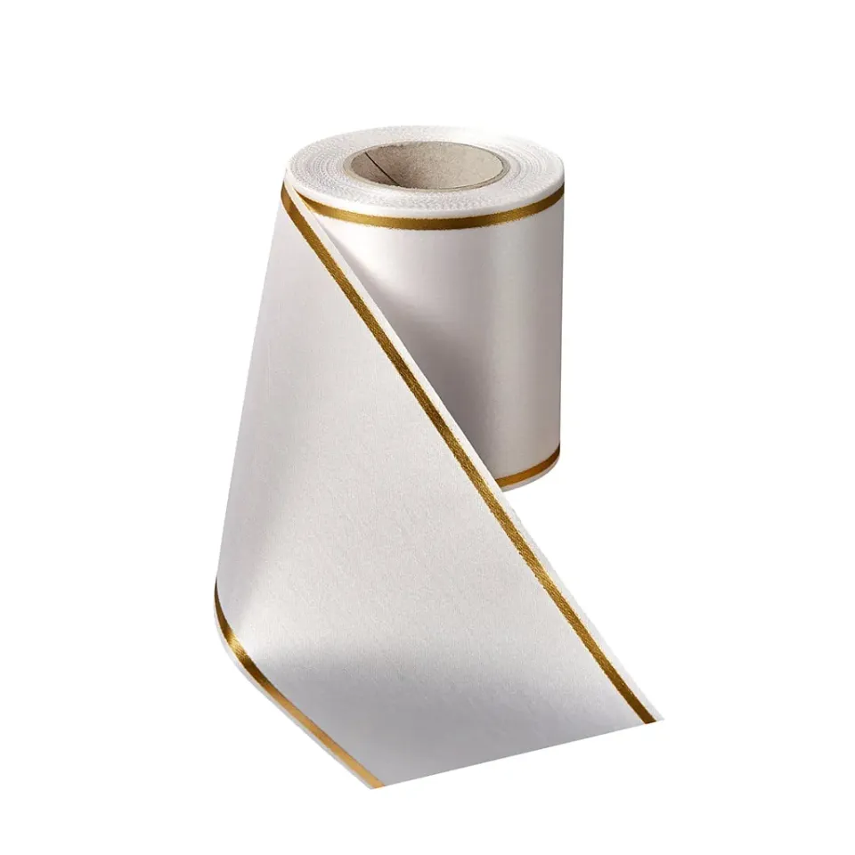 ALJO DESIGN Satin Kranzband Weiß Strich-Rand 25 m