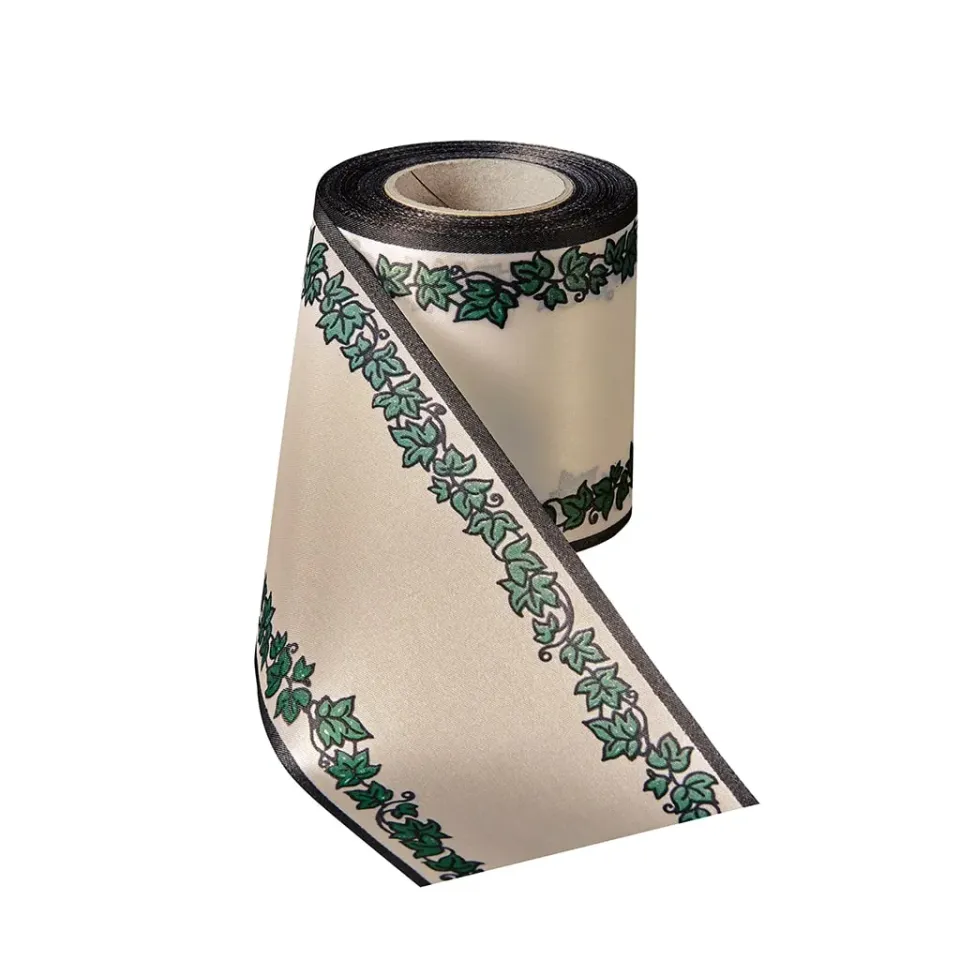 ALJO DESIGN Satin-Kranzband mit Efeu-Ranke 25 m Rolle Laserdruck