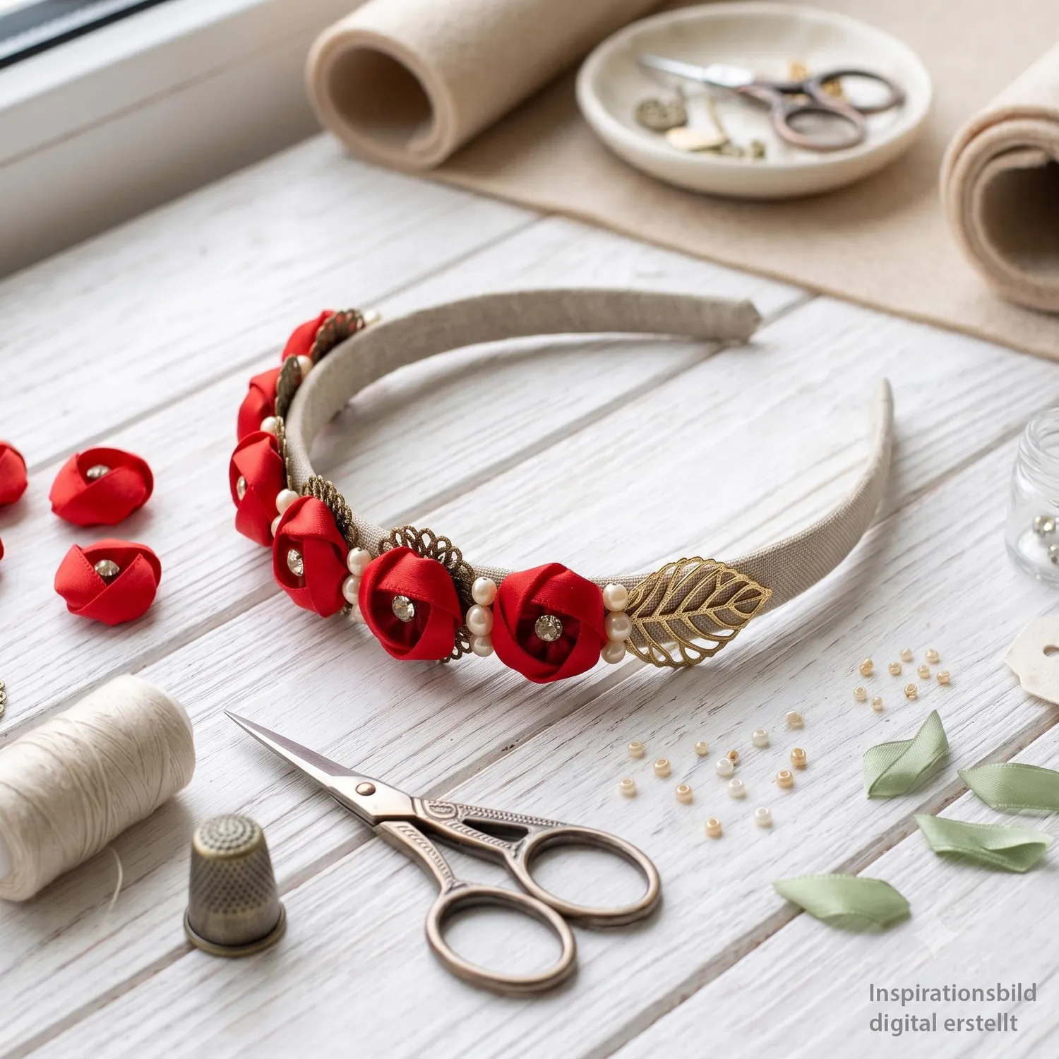 Creativery Satinblumen mit Strass 3cm Stoffrosen 5 Stück