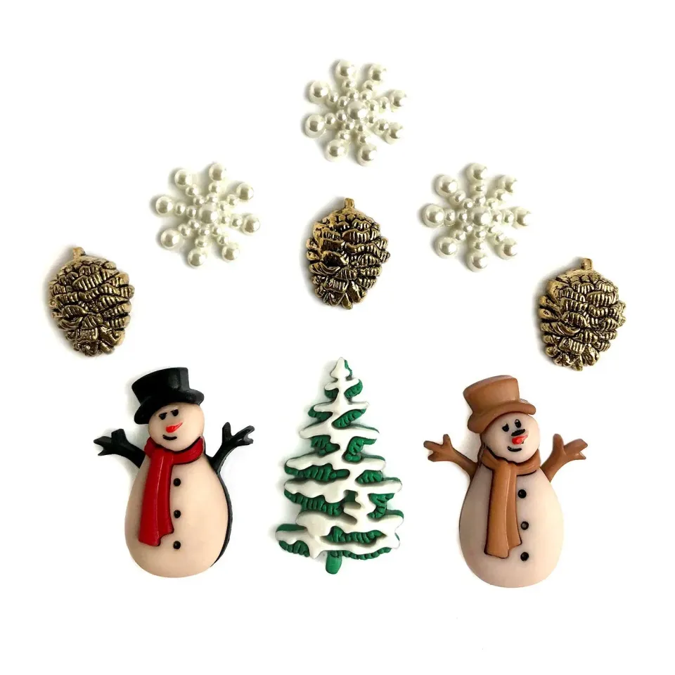 Buttons Galore Christmas Past Knöpfe 9 Stk Schneemann Schneeflocke