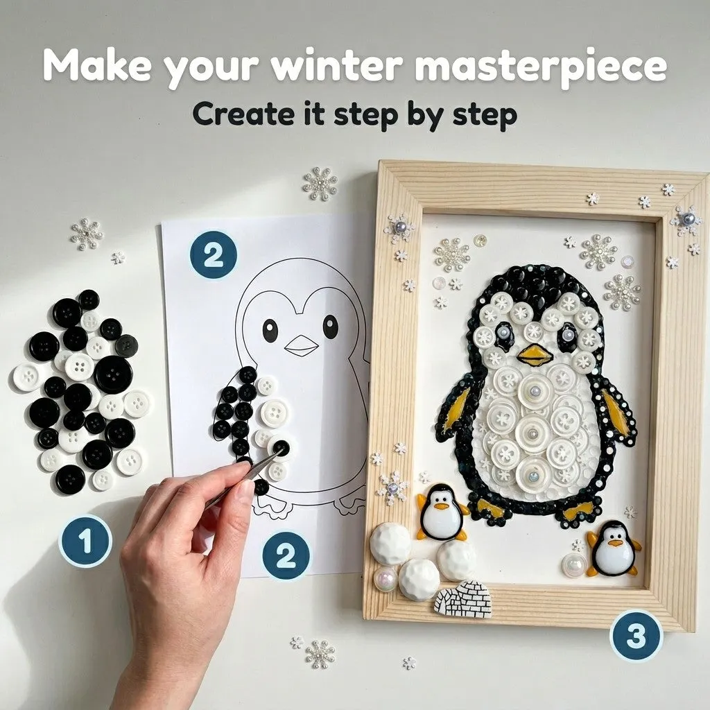Buttons Galore Penguin Frame Bastelset 5x7 mit Holzrahmen