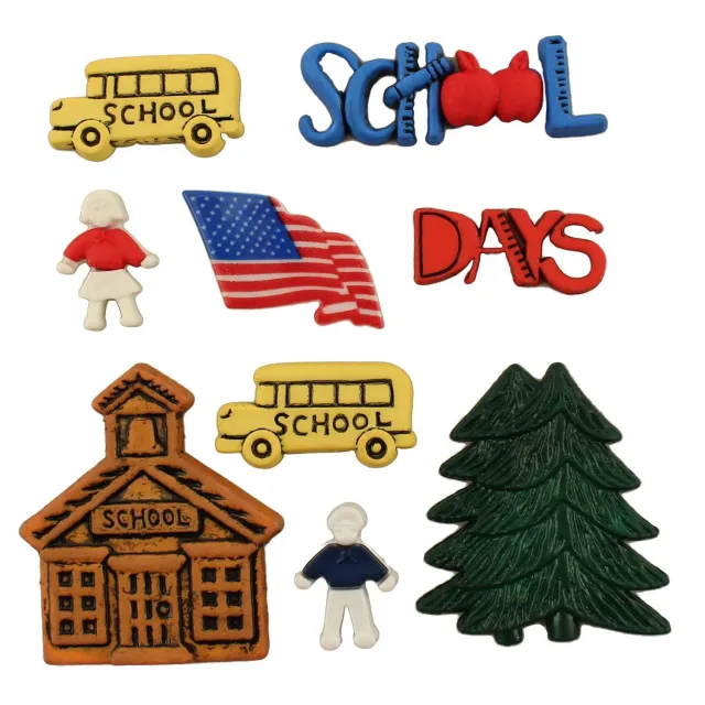 Buttons Galore School Days Schul-Motivknöpfe 9 St. bunt