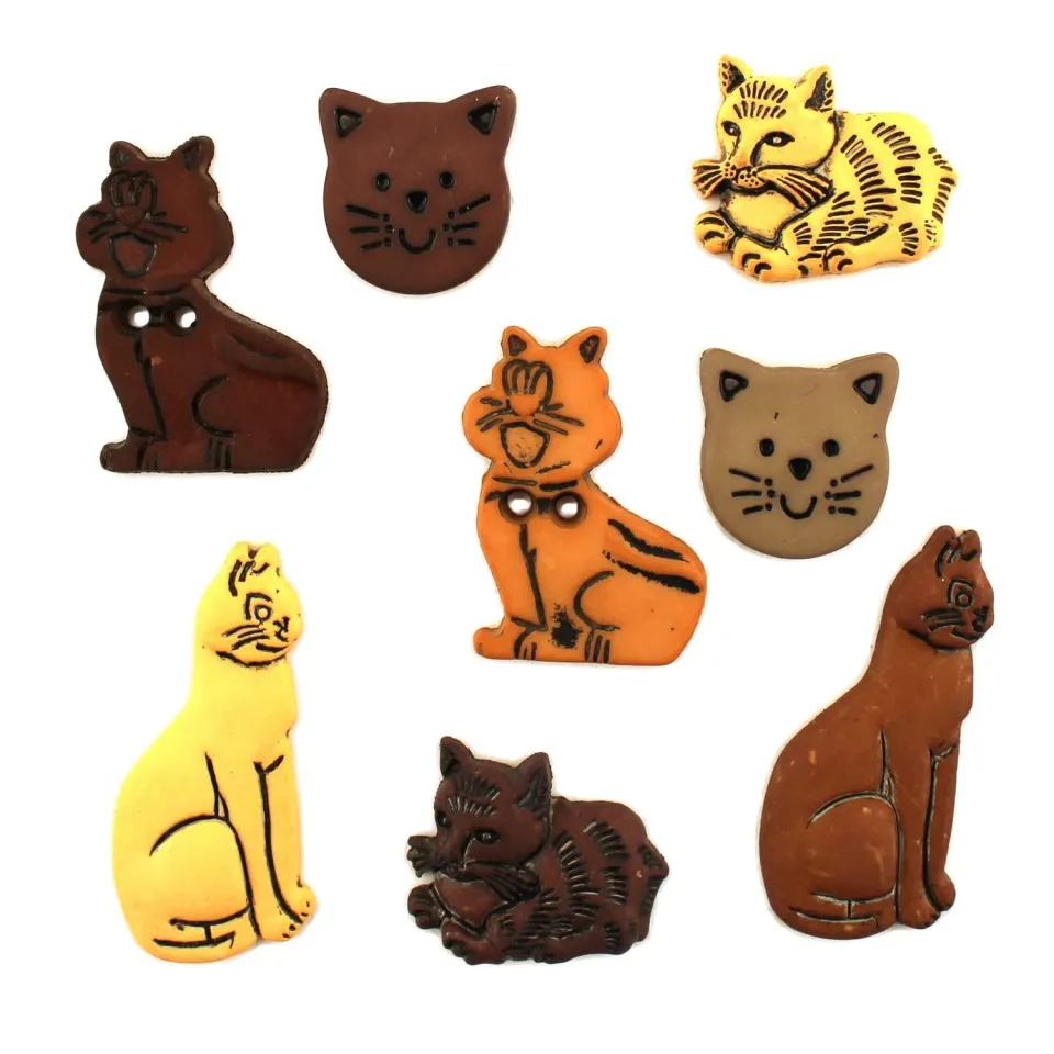 Buttons Galore Cat Crazy Bastelknöpfe Katzen 8er-Pack Nylon waschbar