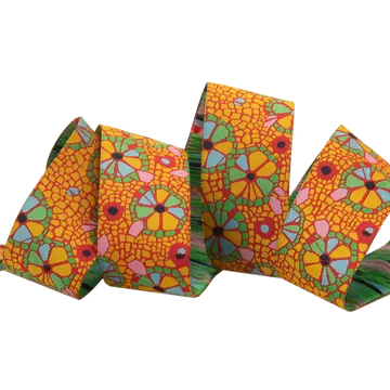 Renaissance Ribbon Mosaic Floral on Orange Webband 1 Yard blumig