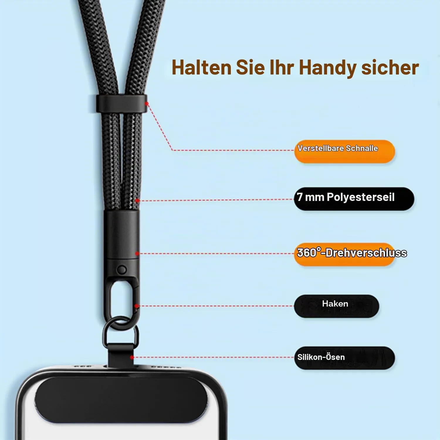 MORSUNBELA Handykette kurz verstellbar Handschlaufe