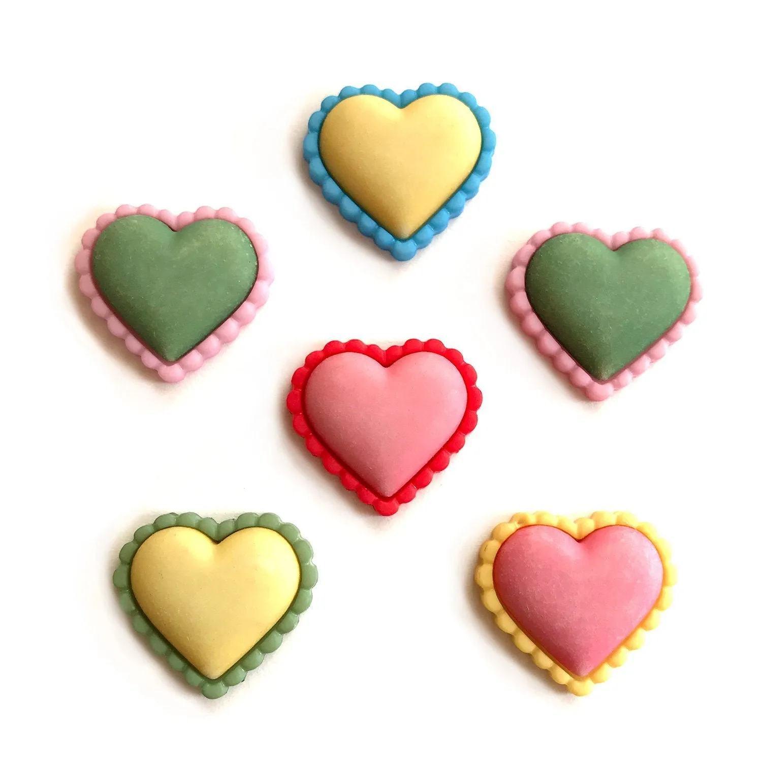 Buttons Galore Spring Fling Spring Hearts Knöpfe 6 Stück bunt