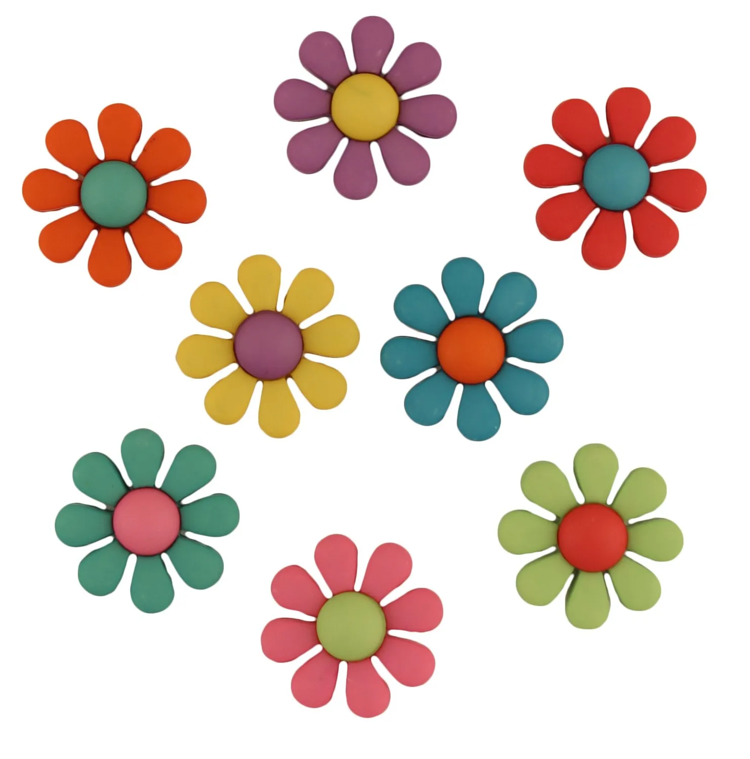 Buttons Galore Flower Power Funky Flowers Knöpfe 8 Stück bunt