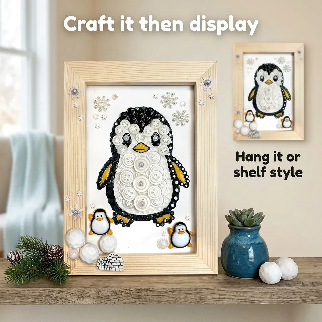 Buttons Galore Penguin Frame Bastelset 5x7 mit Holzrahmen
