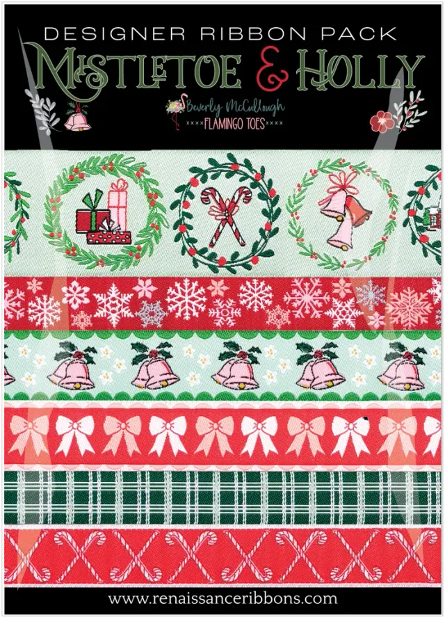 Renaissance Ribbon Mistletoe and Holly Webband-Set Weihnachten 6x1 Yard