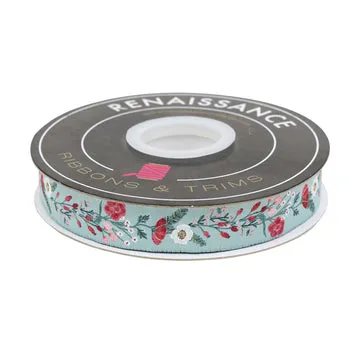 Renaissance Ribbon Adventale Merriment Flora Band 1 Yard Blau